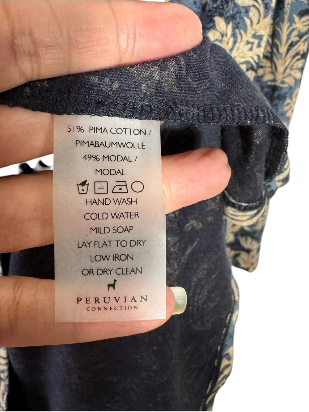 Peruvian Connection Pima Modal Jersey Dress XL Long Sleeve Blue Botanical - Picture 5 of 8